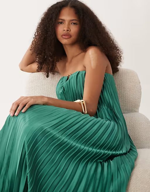 Abercrombie & Fitch Strapless Flow Maxi Dress in Green