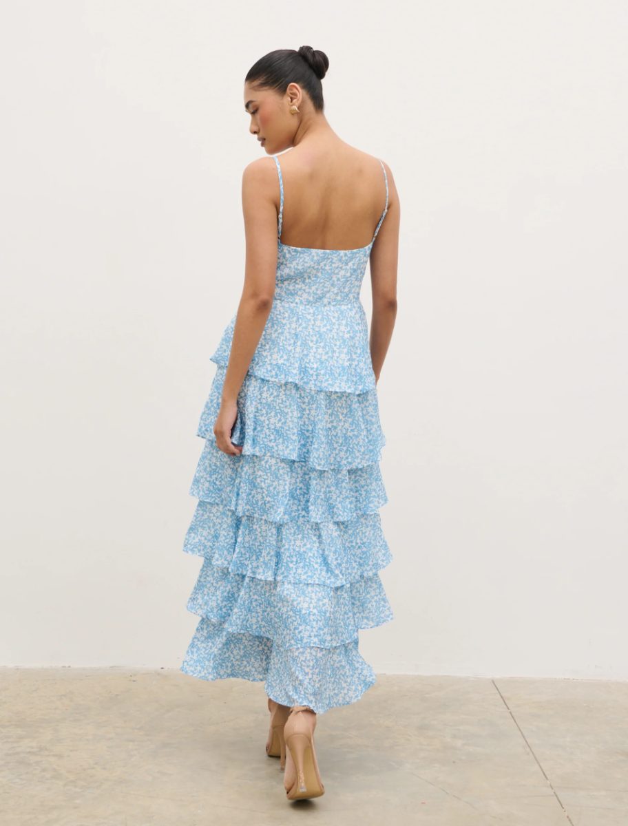 Pretty Lavish Tiered Ruffle Maxi Dress in Blue Ditsy Floral