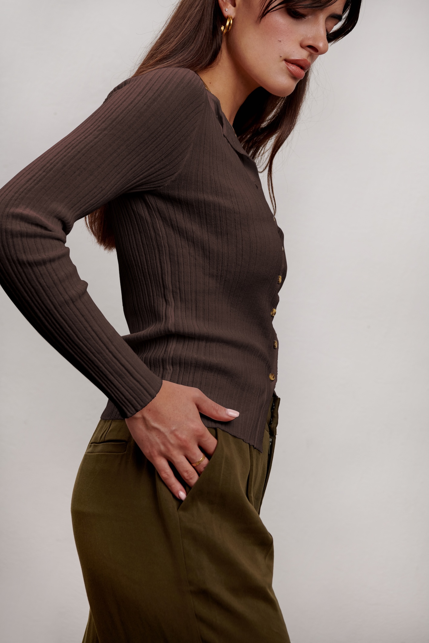Ava Sheer Knit Cardigan - Chocolate Brown
