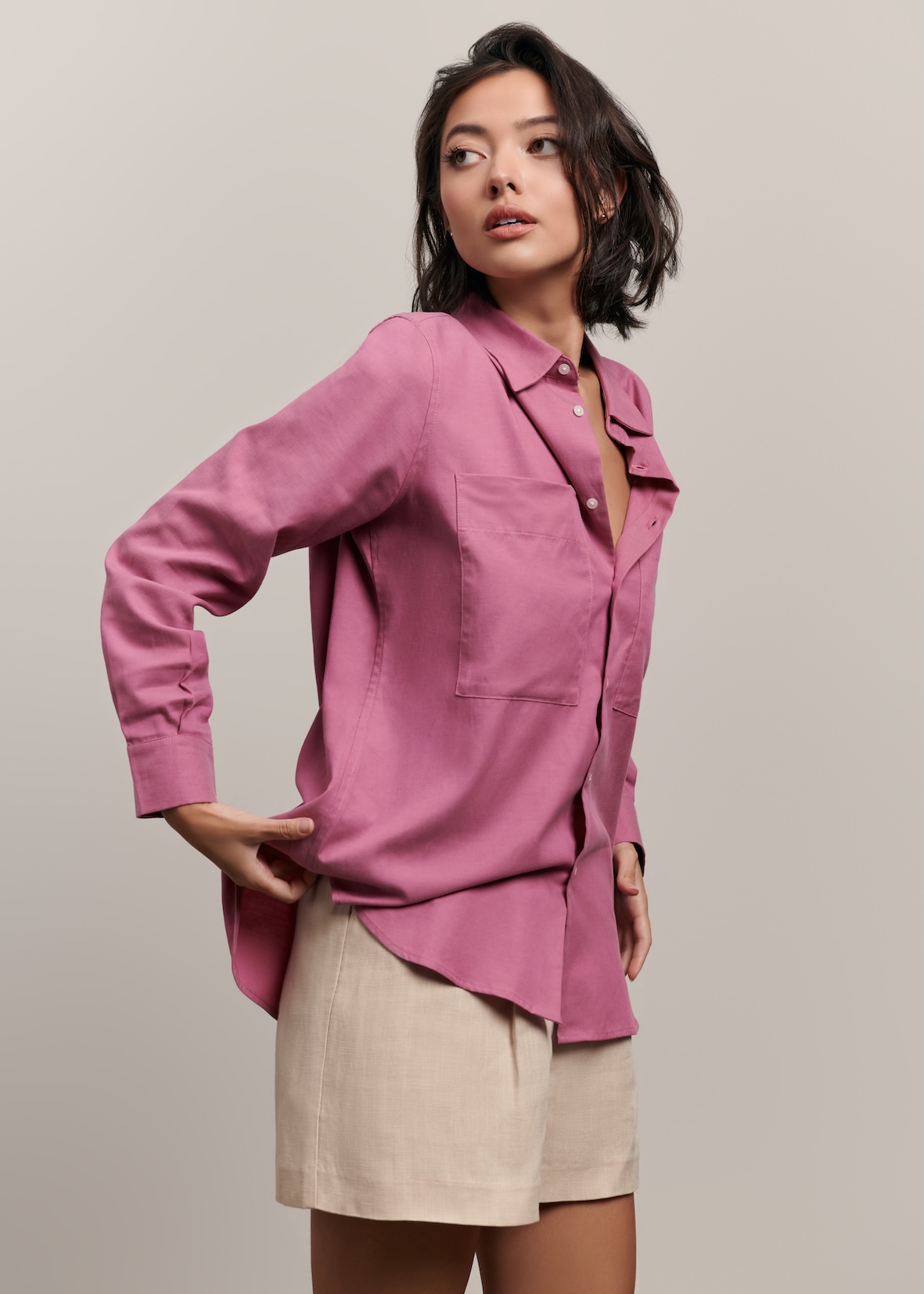 Millie Button Down Shirt - Magenta Pink
