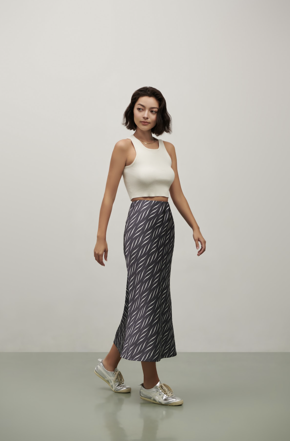 Olivia Slip Skirt - Grey Lines Grey