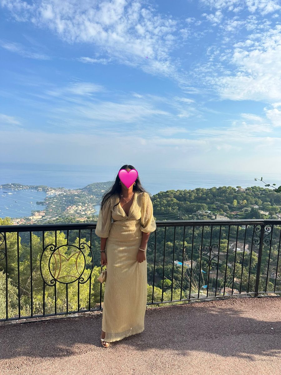 Pretty Lavish balloon sleeve plisse maxi dress in gold