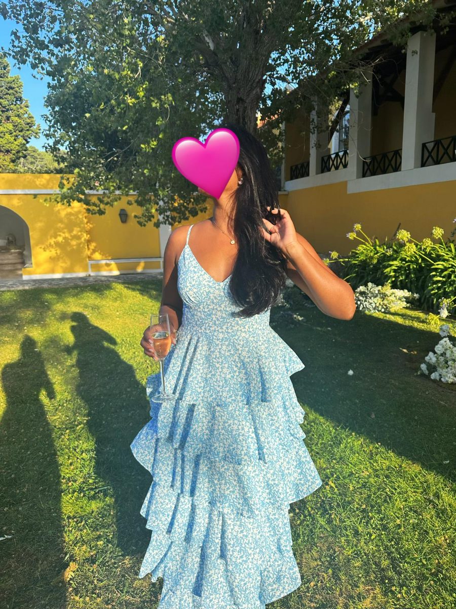 Pretty Lavish Tiered Ruffle Maxi Dress in Blue Ditsy Floral