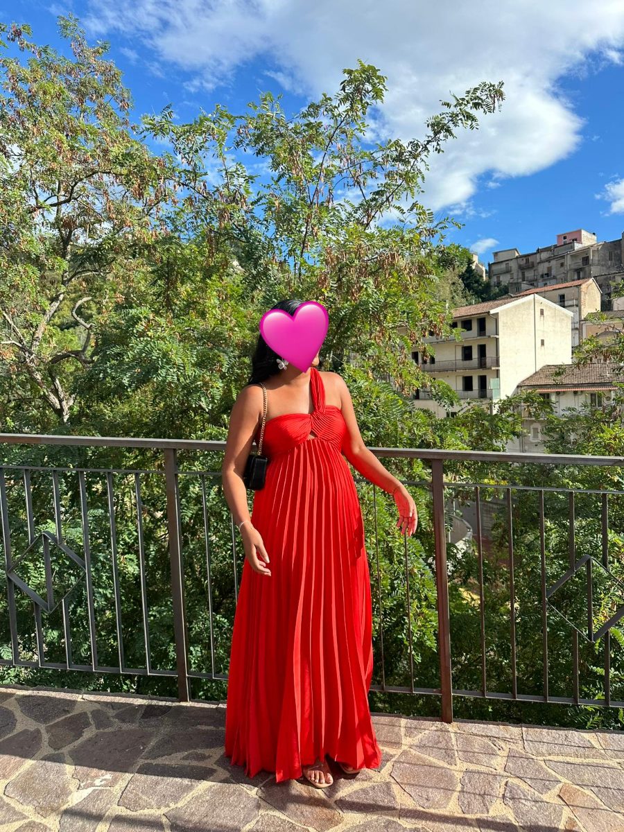 Mango Asymmetrical Red Pleated Dress