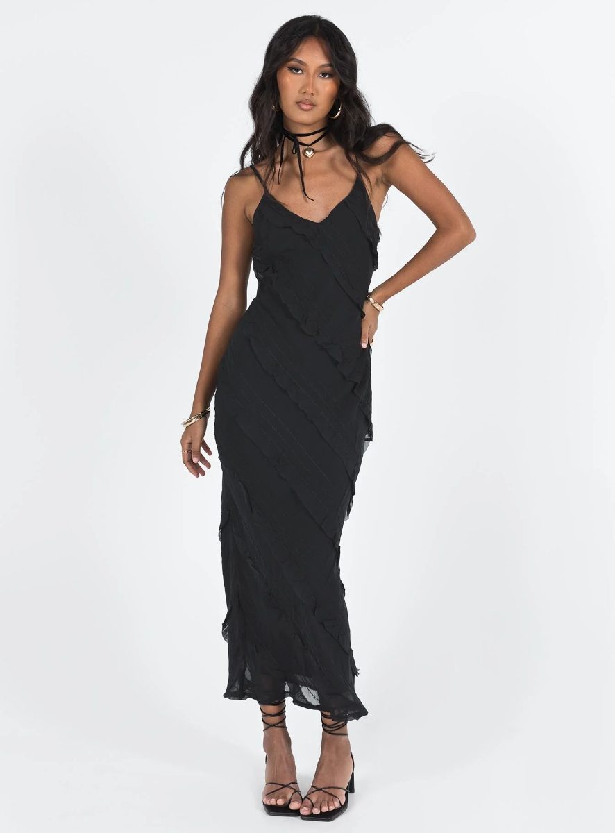 Princess Polly Ruffle Maxi Dress in Black