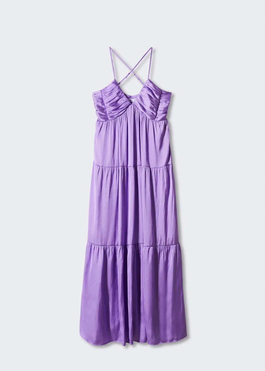 Mango Ruched Maxi Tiered Satin Dress
