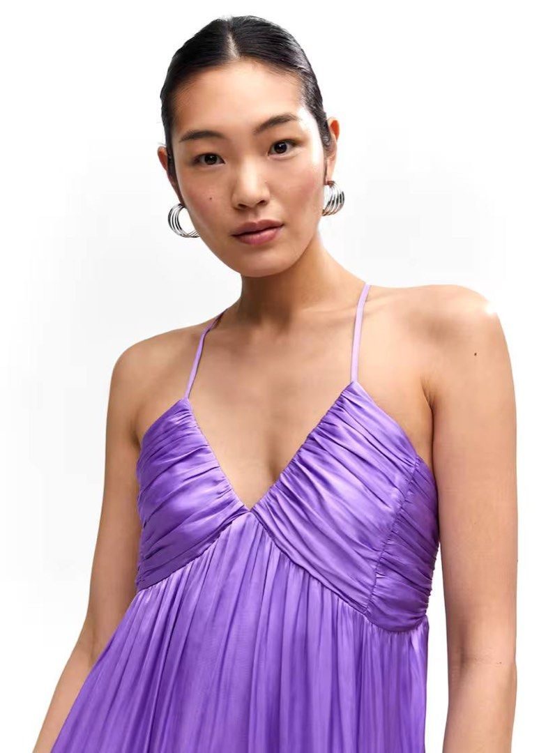 Mango Ruched Maxi Tiered Satin Dress